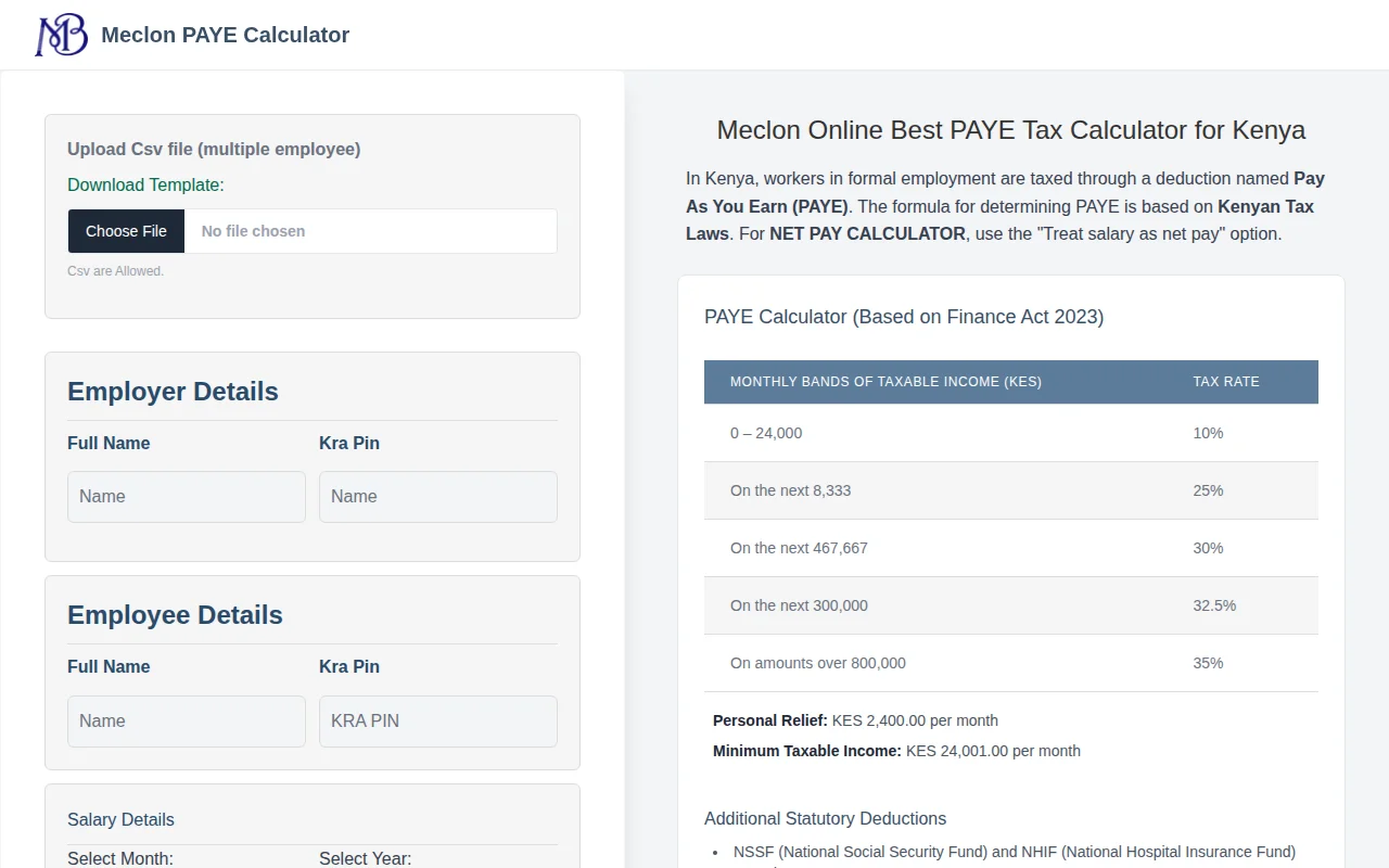 PAYE Tax Calculator